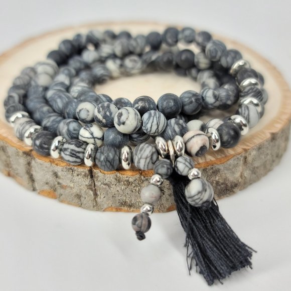 NWT 108 Mala Agates Natural Stones Bracelet NWT - Picture 4 of 6